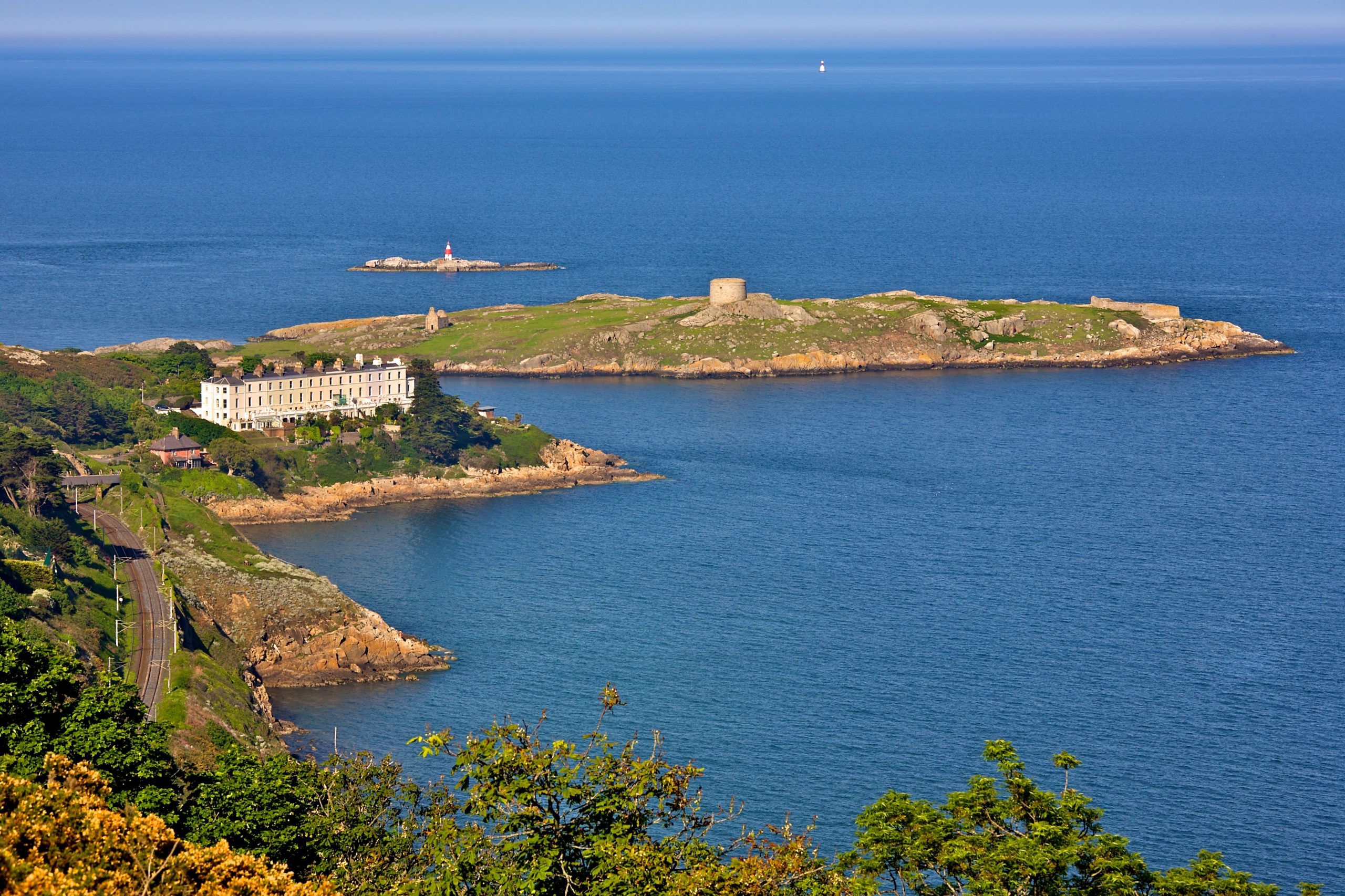 View of Dalkey Island, Vico Baths and Sorrento Terrace from Killiney Hill Dalkey on Dalkey Castle Guided Walk