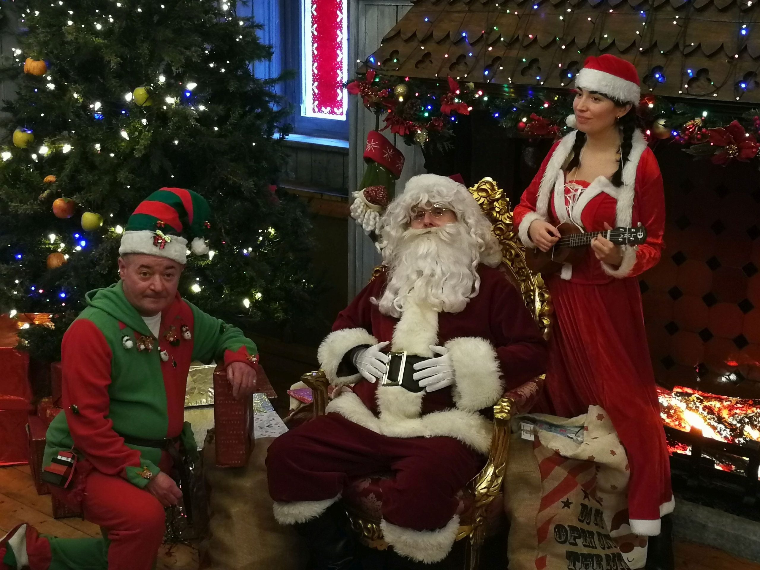 Santa Claus and his elves at Dalkey Castle, Dublin, Ireland at Christmas