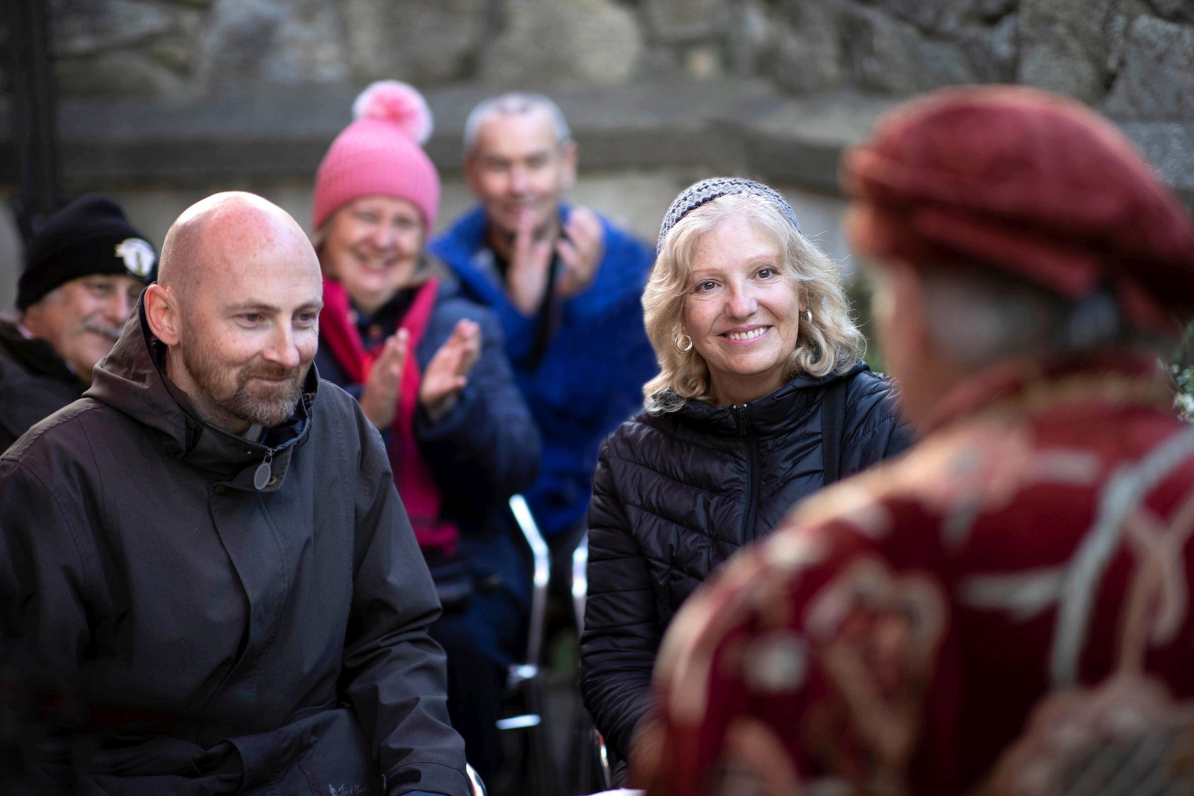 Happy People on Guided Literary Walk Dalkey Castle, Dalkey, Dublin, Ireland